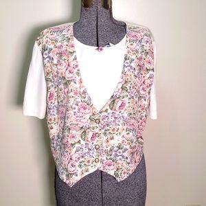 Vintage Foral Vest Attatched to Cropped Tshirt Size Medium Large
